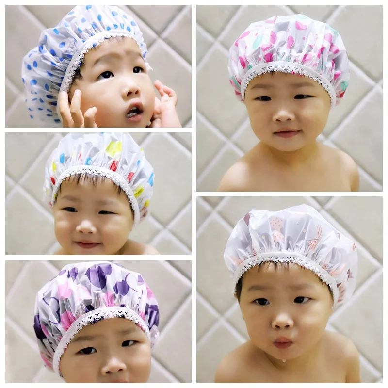 2024 New Cartoon Pattern Children Bathing Hair Moisture-Proof Cap Baby Shower Cap Waterproof Shower Hat Kids Bathroom Cap