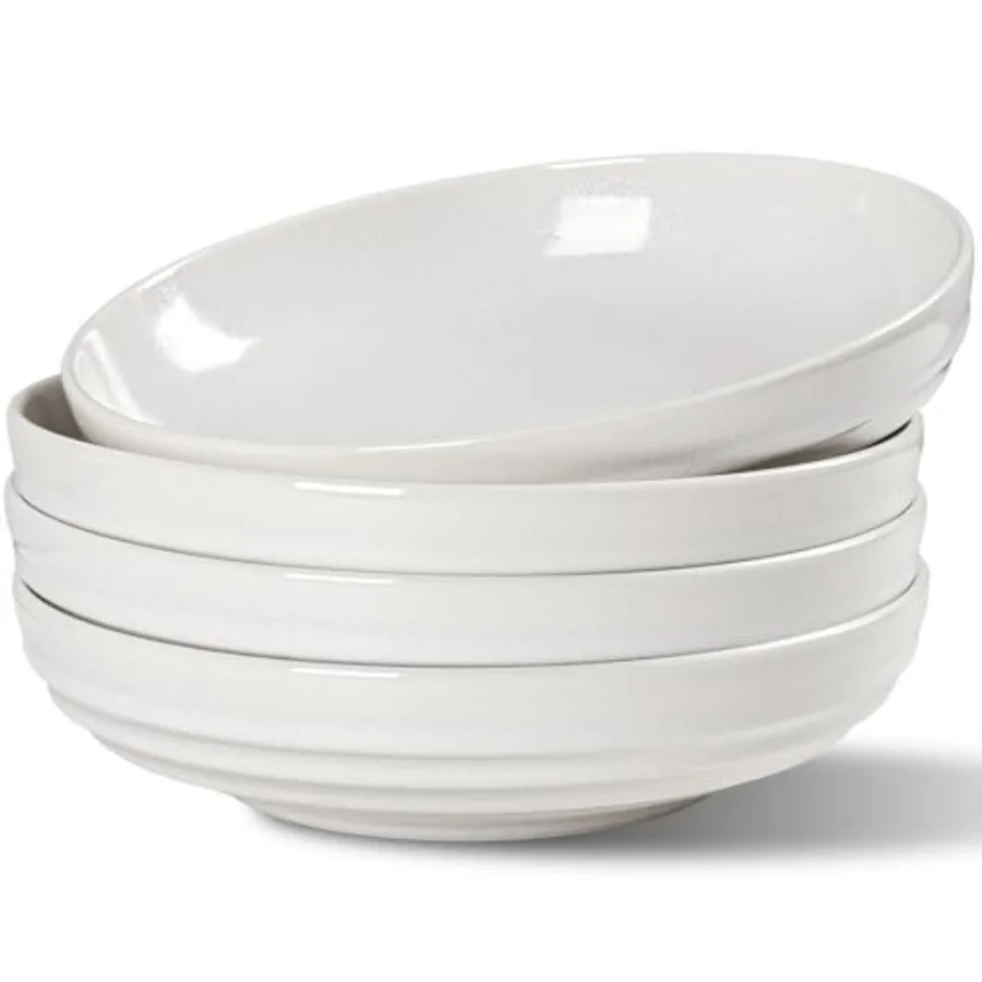 

Stoneware 9'' Pasta Bowls 42 Oz Large Salad Bowls Set of 4 Serving Bowls Perfect for Dessert Soup Fruit Noodle Granite White