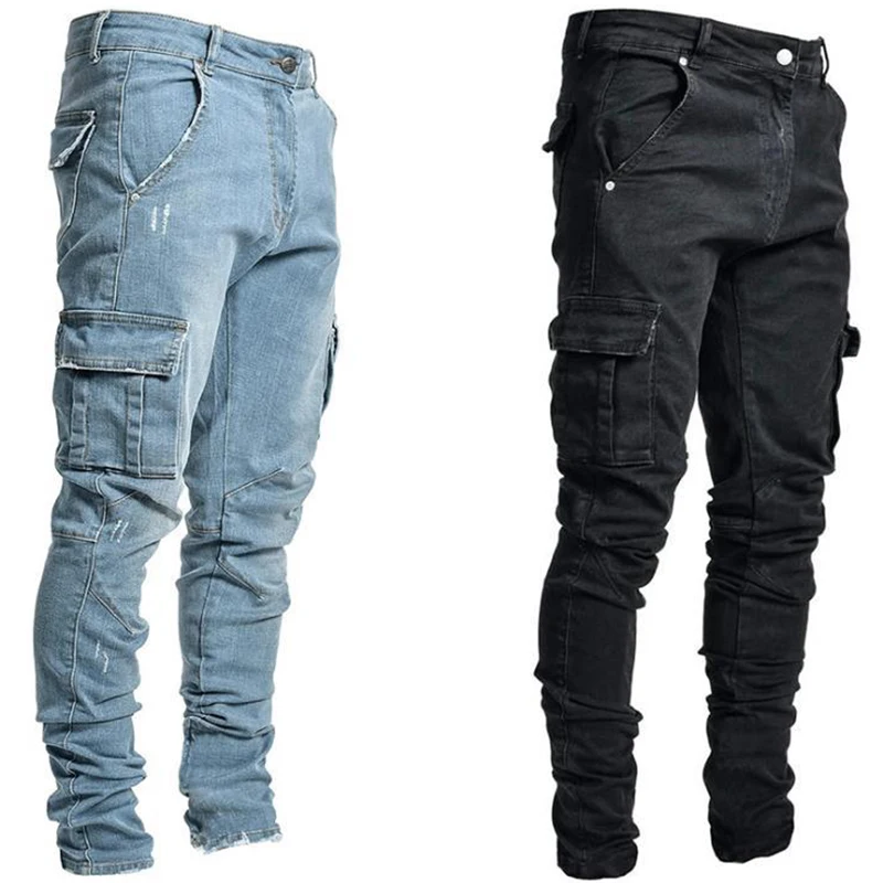 New Jeans for Men Black Cargo Pants High Quality Streetwear Multi Pockets Denim Pant Slim Fit Fashion Casual Men Trousers 3XL