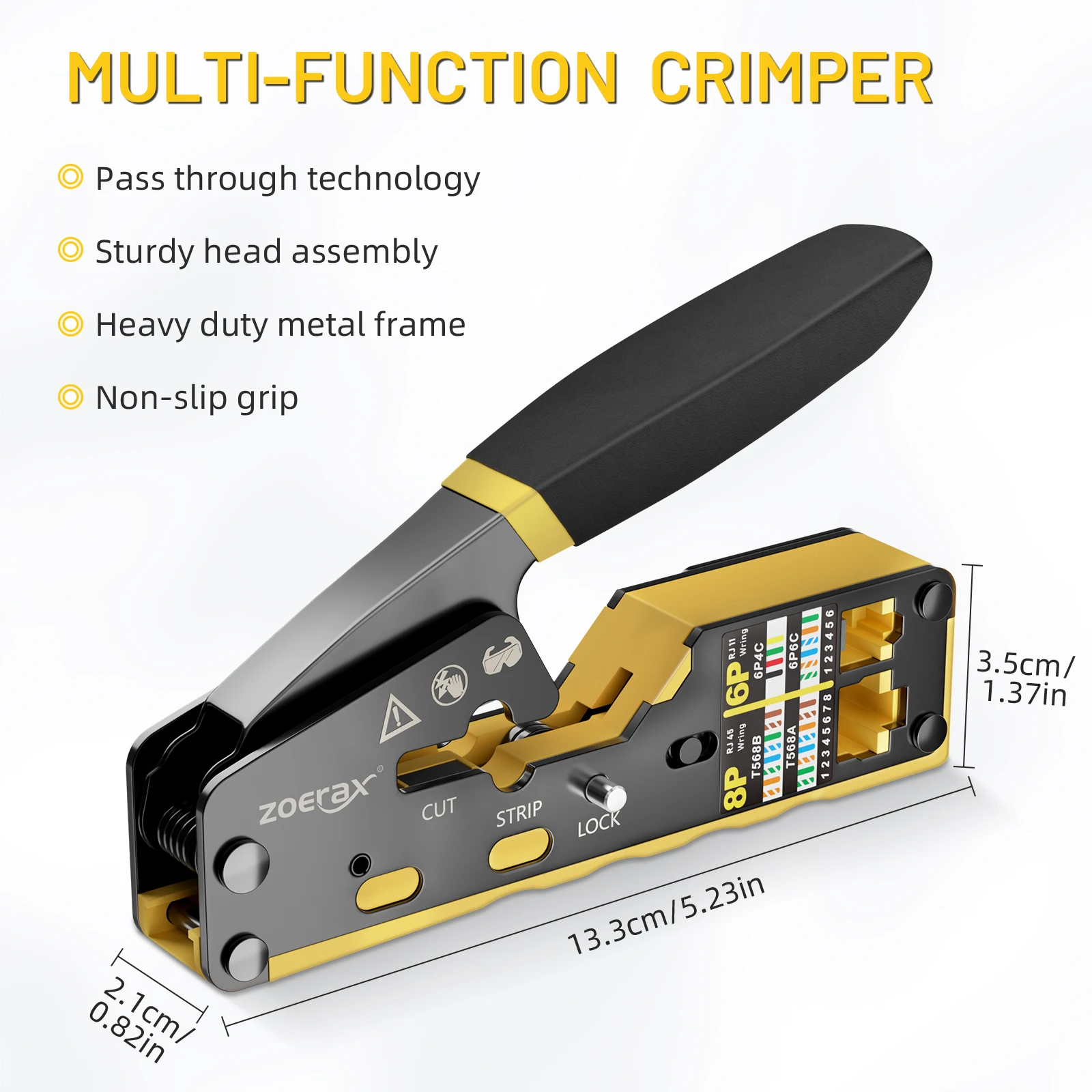 ZoeRax RJ45 Crimp Tool Pass Through Ethernet Crimping Tool for Cat6 Cat5 Cat5e RJ45 Connectors with Replacement Blade