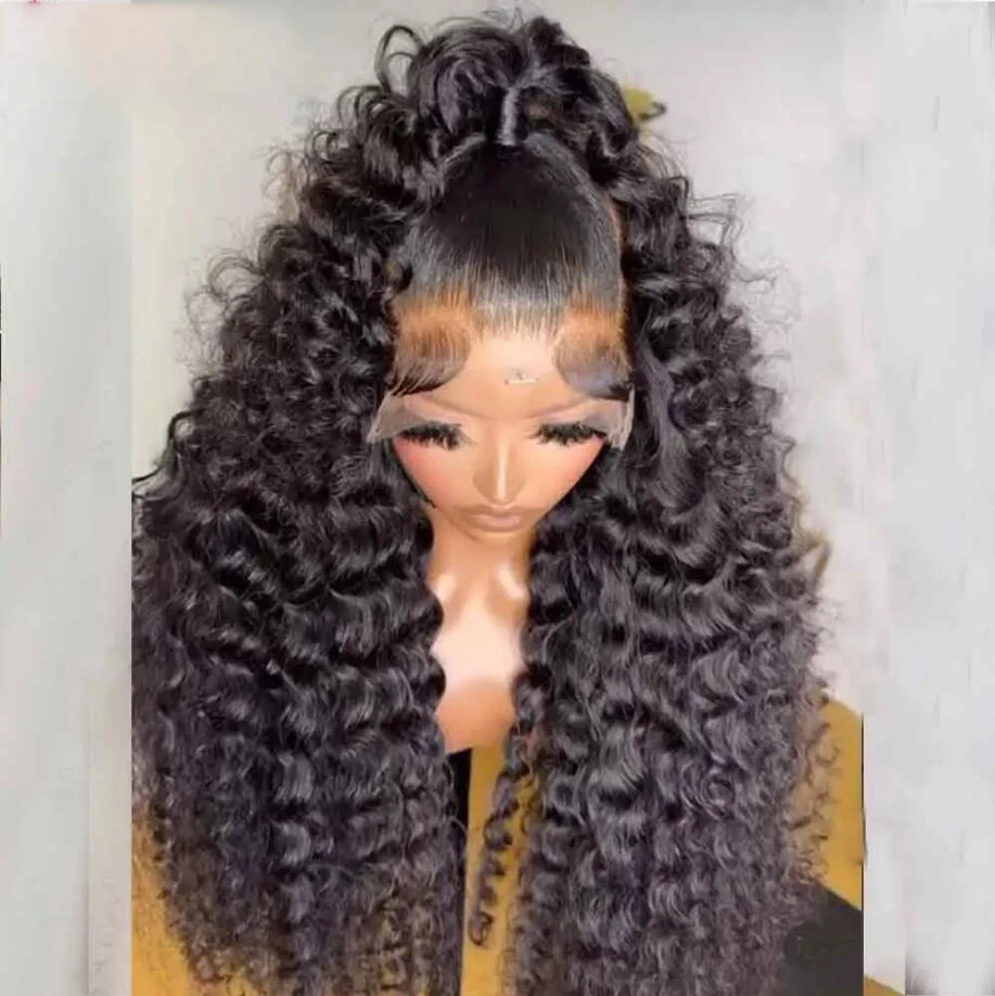 Natural Black Soft 26Inch Long Kinky Curly Glueless 180% Density Deep Lace Frontal Wig For Black Women Babyhair Preplucked Daily