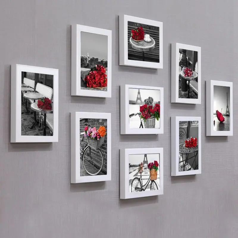 Photo Frame for Home Decoratrion, Creative Background Wall Photo Frame, Simple Monochromatic, Living Room, Bedroom, 9 PCs/Set