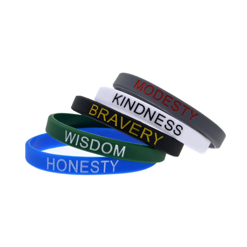 

50 Pcs Honesty Bravery Modesty Kindness Wisdom Silicone Wristband Women and Men Gift Bracelets