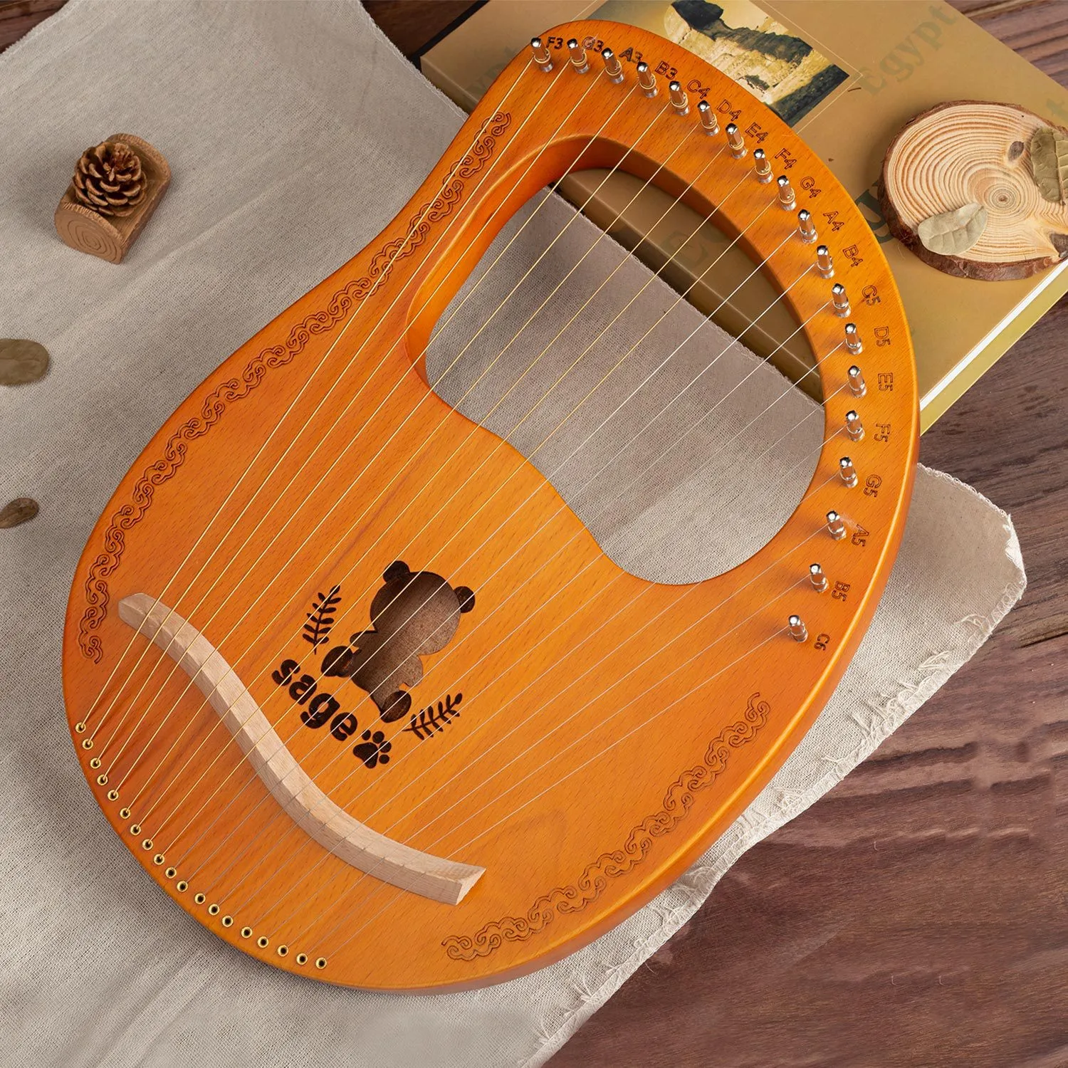 Mahogany Lyre Harp with Tuning Wrench, 19 Strings, Musical Instrument, Wooden, Piano, Spare Strings