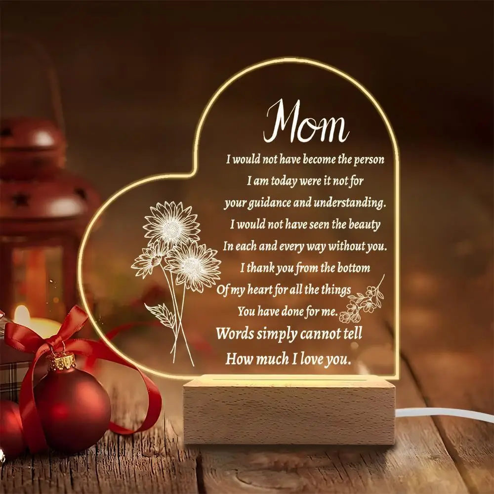 1 قطعة ملحقات التصوير الفوتوغرافي المضيئة من الأكريليك ، قاعدة USB ، هدية للأم ، تماثيل تذكارية على طراز الحب #1