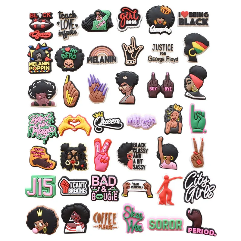 Breloques de chaussures colorées en PVC pour fille noire, combinaison de boucles de pantoufles, accessoires de bracelets adaptés, bandes de décoration, cadeau de fête unisexe