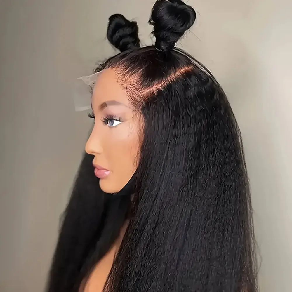 人毛密度200% # 女性用1Bナチュラルカラーウィッグ 5x5 13x4レースフロントウィッグ 女性用縮れストレートレースフロントウィッグ