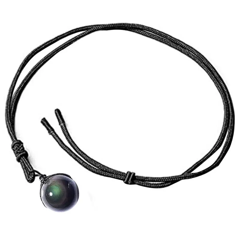 Natural RainbowEye Obsidian Necklace Polished Obsidian Necklace Chain Necklace Unisex Rope Detox Thermotherapy Ball