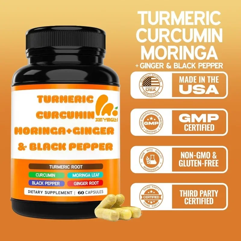 Black pepper, ginger, Moringa, turmeric, curcumin supplements (10:1 per serving, equivalent to 3000 milligrams) -60 capsules