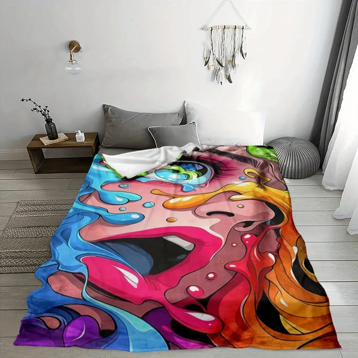 Abstract Pop Art Face Eye Throw Blanket Large Fleece Couch Cover Vibrant Colorful Decor Gift 150x230cm Soft Cozy Home Textile