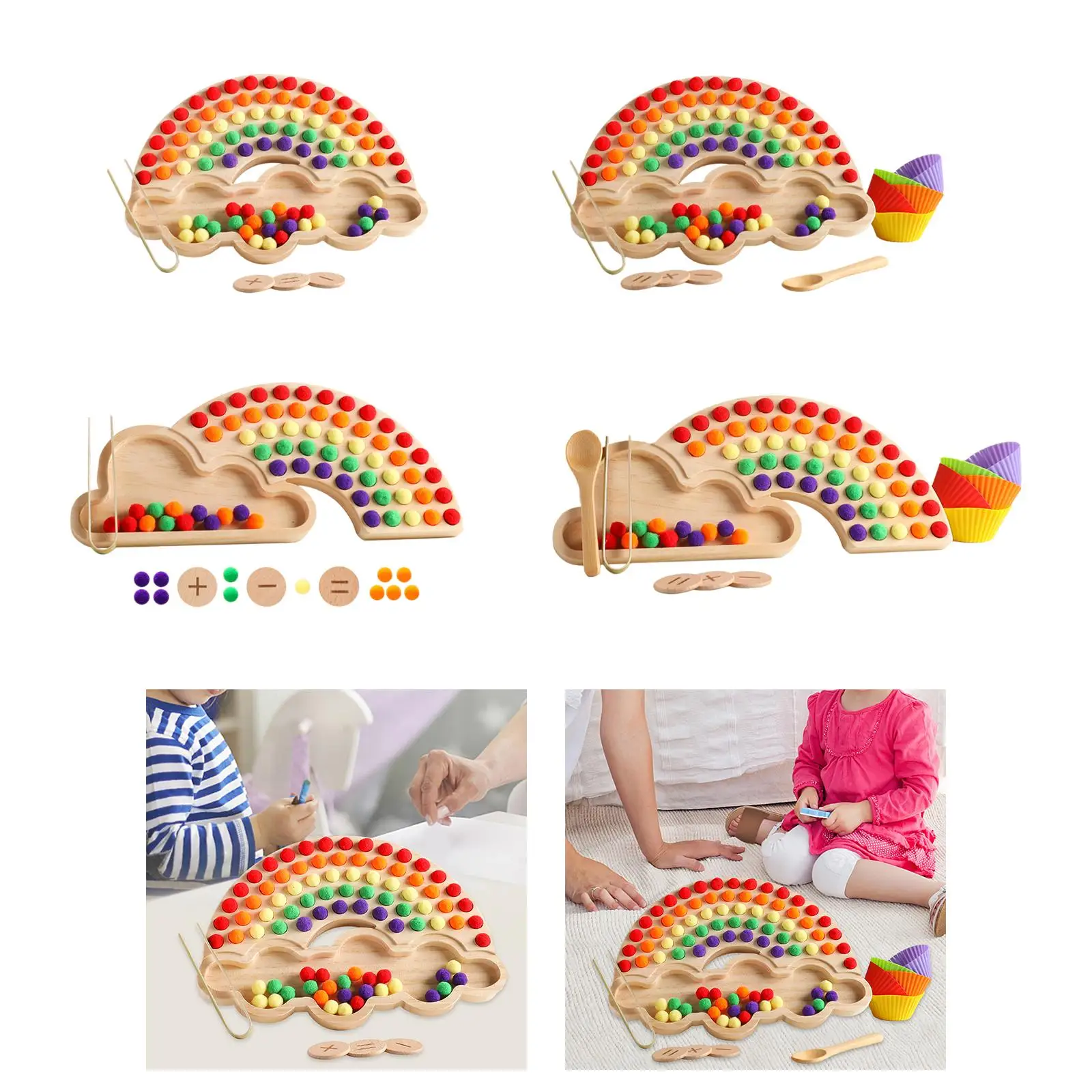 Giocattoli impilabili per ordinamento dei colori, puzzle con perline con clip arcobaleno, tavola di legno educativa,