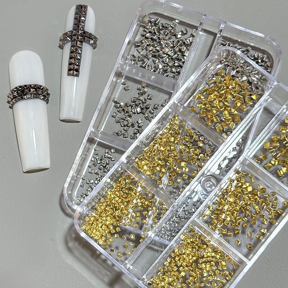 360 Stück Silberlegierung Quadratische Nieten Y2K Nagelcharms Gun Black Golden Punk Spike Studs Nagelteile Quadratische Kegelnieten 3D Deko – Detail 3