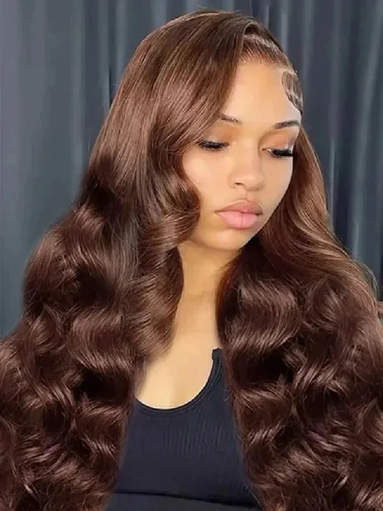 Schokoladenbraune 13x4 Body Wave Brasilianische Echthaarperücke Body Wave Echthaarperücken 13x6 13x4 HD Transparente Lace Frontal Perücken Echthaar Vorgezupft Natürlicher Haaransatz