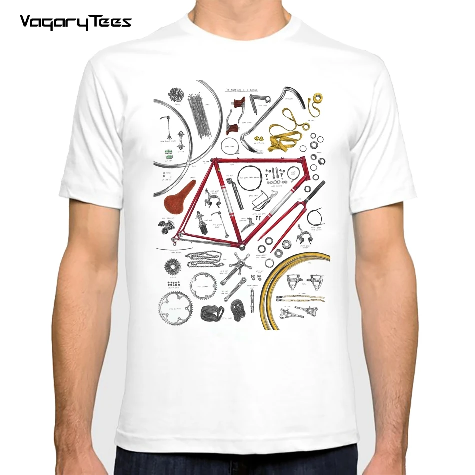 Fashion Men Short Sleeve Vintage Deconstructed Bicycle T-Shirt  Old Bikes Print White Casual Tops Hip Hop Boy Streetwear T shirt