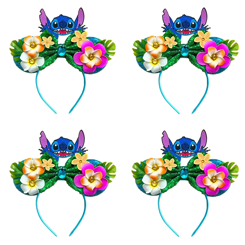 Disney Lilo & Stitch Head Bands Women Anime Ears Hair Accessories Baby Angel Headband Kids Sequins Hair Band Girls Bow Headwear