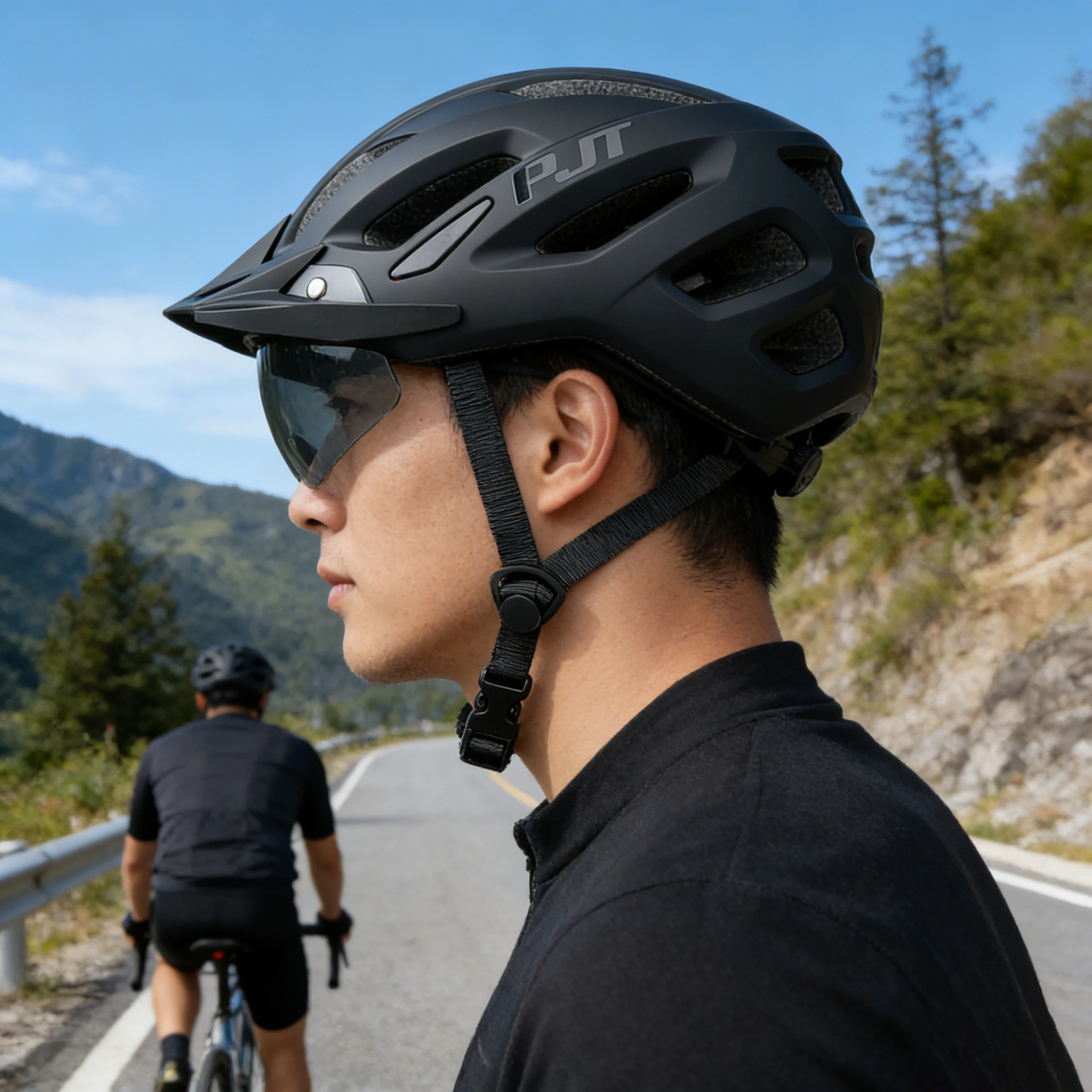 PJT Neuer Fahrradhelm mit Licht für Straße und MTB, Mountainbike-Brille / Sonnenschutz-Helm L für Männer und Frauen, Fahrradhelm mit Sonnenschutz – Detail 14
