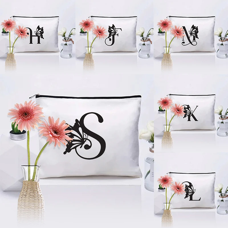 

Butterfly 26 Letters Monogram Makeup Bag Best Gift for Bridesmaid Teachers Friends Sisters Bestie Cosmetic Case Party Gift