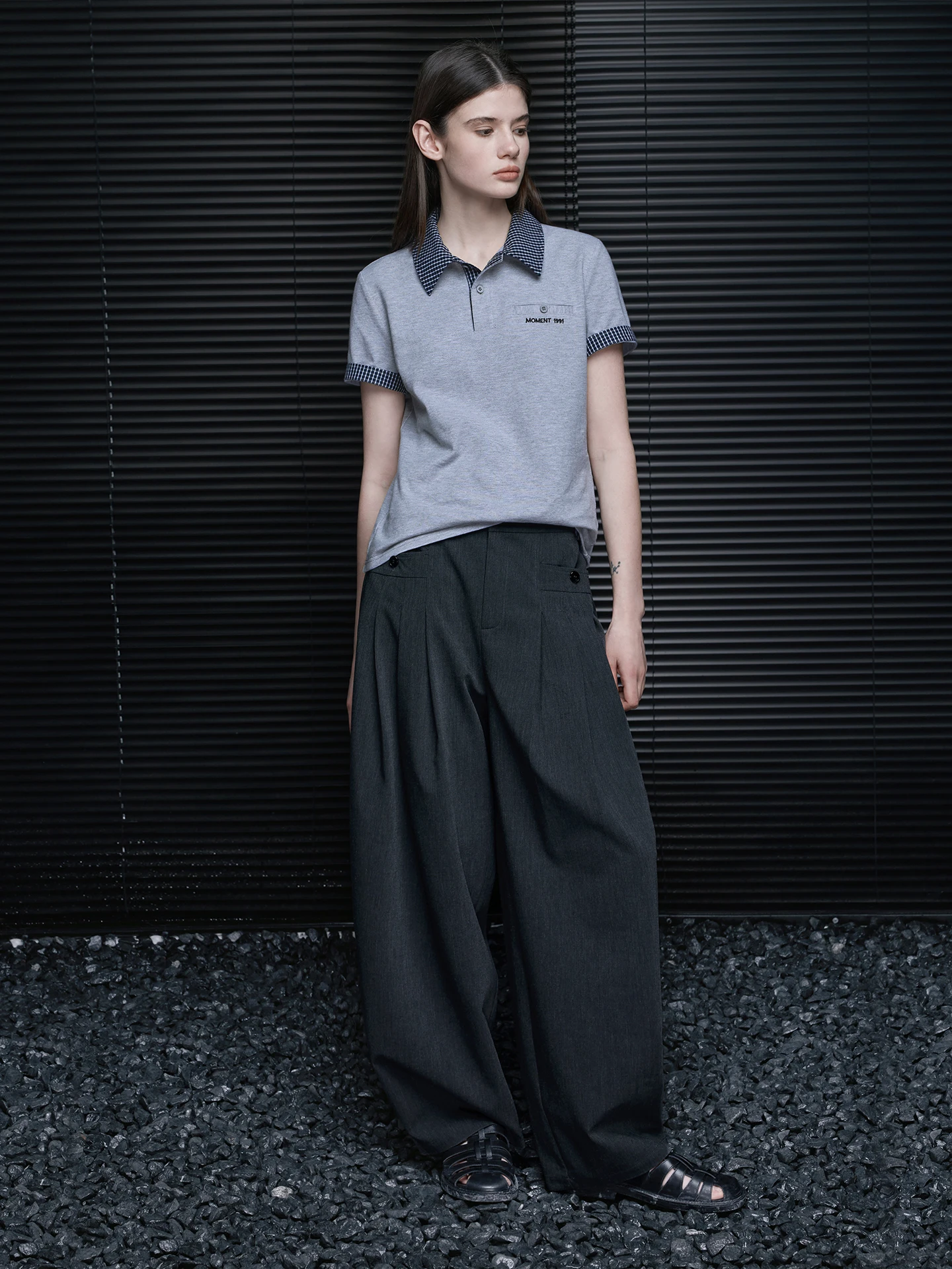 

High Waist Wide Leg Suit Pants Women's Loose Drapey Deep Grey Spring New Style Simple Fashion Polyester Blend Casual Trousers