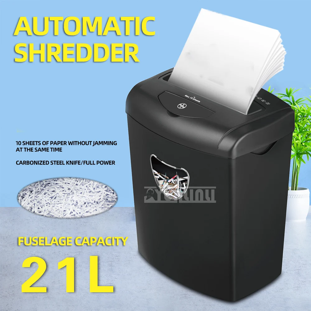 21L Paper Cutting Shredder Office Large-Capacity Household Automatic Privacy Document Shredding Paper Crushing 10 Sheets / Time