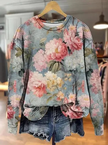 Sudadera con estampado Floral para mujer, Tops de manga larga con cuello redondo y estampado 3D, ropa de calle Y2K, jersey de otoño 2025