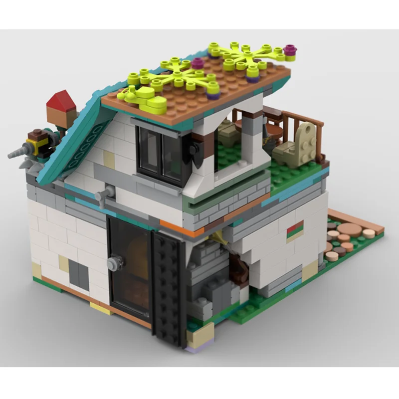 Moc اللبنات 16 وحدات واسعة مريحة منزل نموذج التكنولوجيا الطوب الجمعية مدينة عرض الشارع عطلة البناء الهدايا لعبة #3