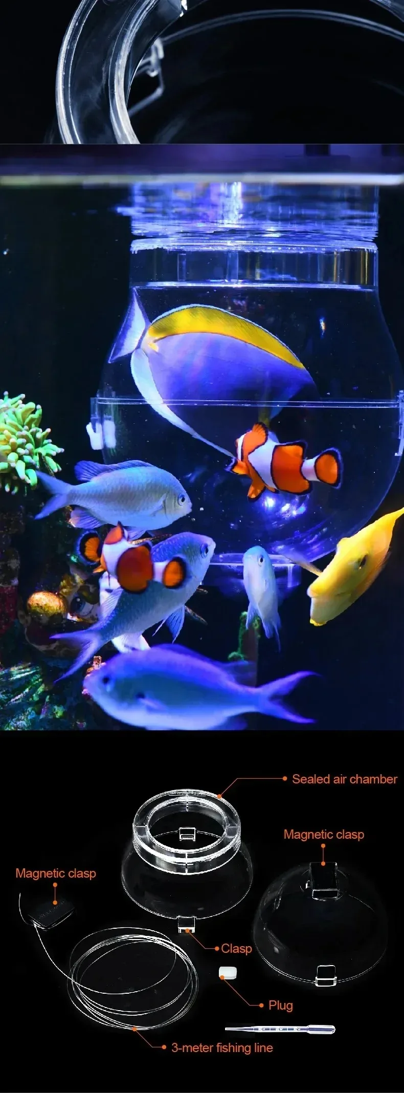 VASTOCEAN Magnetischer Fischfangball Hochtransparente Kunststoff-Aquariumfalle für Meerwassertanks – Detail 8