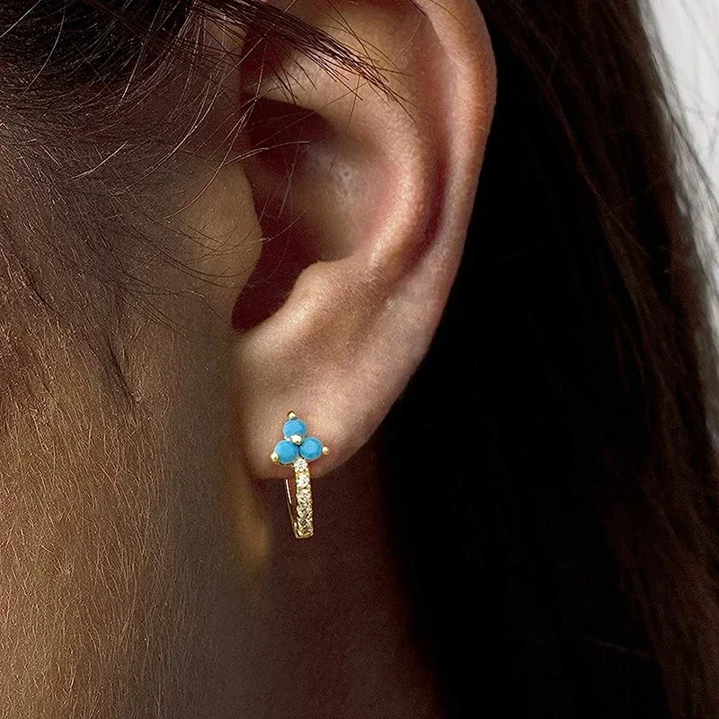 CAOSHI Chic Blue Flower Hoop Earrings Female Daily Jewelry Teen Girls Gift Dainty Gold Color Ear Loops Accessories for Women