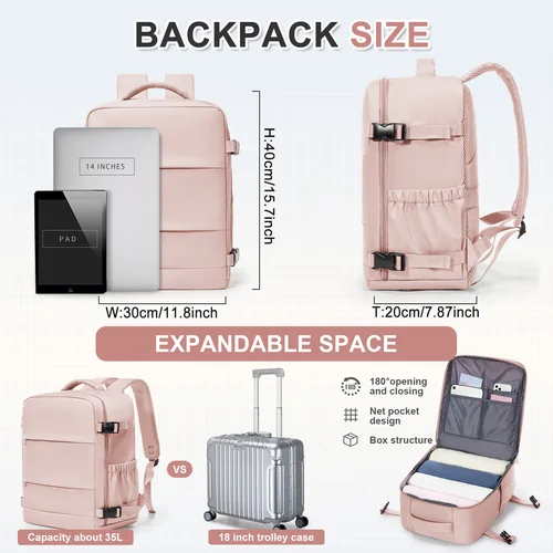 Imagen 2 del producto Mochila de viaje Ryanair 40x30x20, bolsa de viaje de negocios de corta distancia, bolsa de cabina de aire Wiz, bolsa para ordenador portátil de 15,6 "", mochila de ocio para parejas