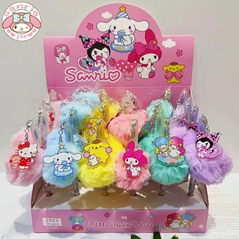 sanrio kuromi melody cartoon plush pingente caneta gel estudantes papelaria bonito escola signature pen atacado 12 24 pcs 01