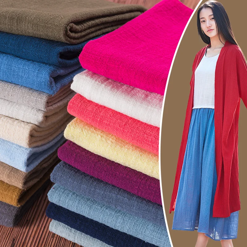 50x135cm Solid Color Cotton Linen Fabric Handmade Clothes Dress Bamboo Crepe Slub Fashion Clothing DIY Sewing Craft Material