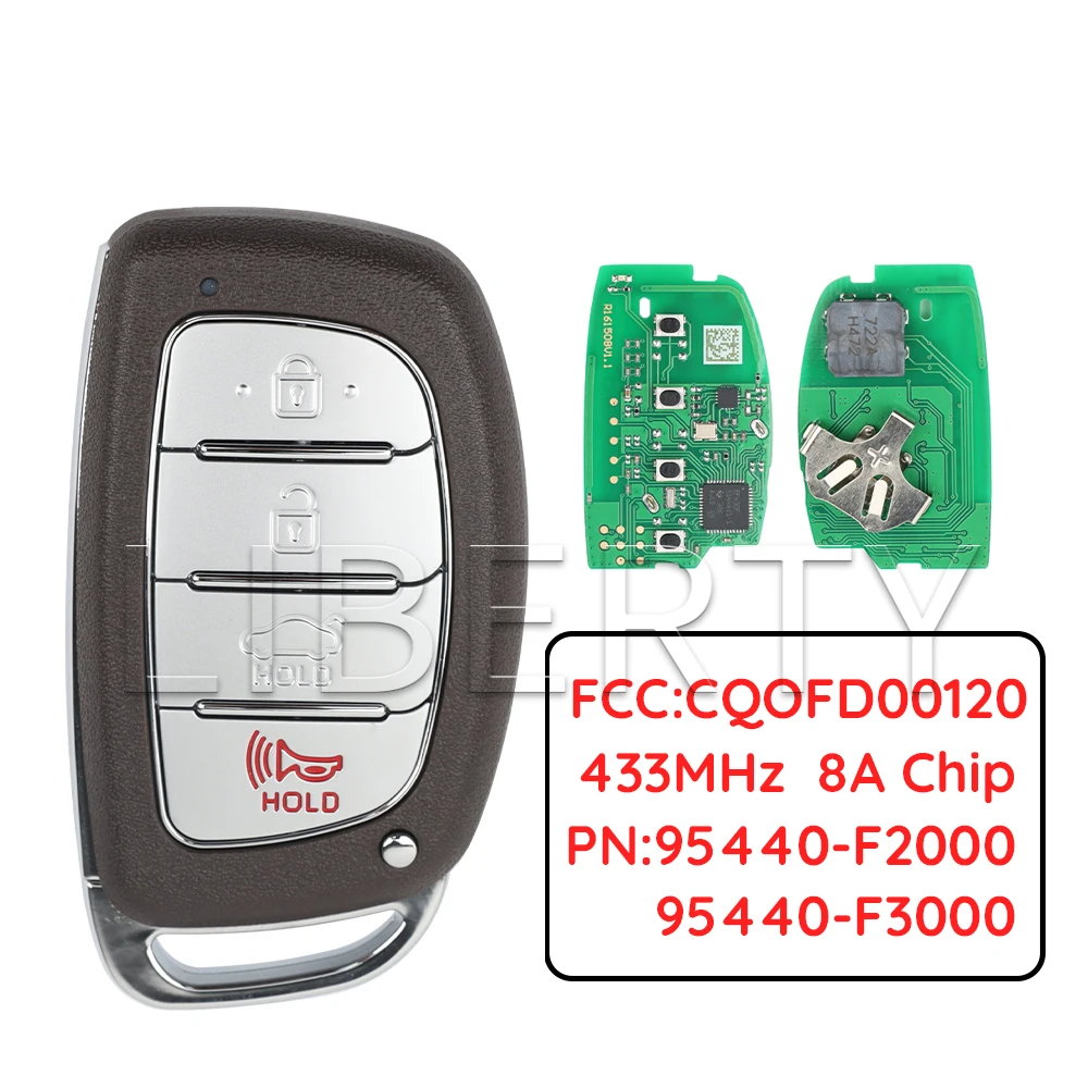 lIBERTY Part Number 95440-F2000 95440-F3000 For Hyundai Elantra 2016-2018 Proximity Smart Remote Key Fob FCCID: CQOFD00120