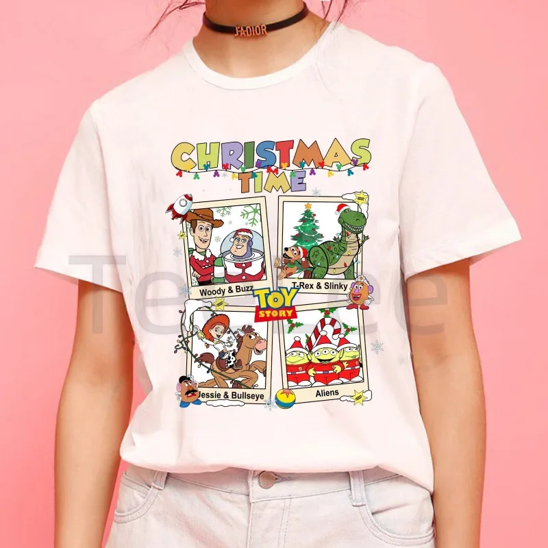 Christmas Time Graphic Print Toy Story T-shirt Women Harajuku Aesthetic Tops Tshirt Tee Fashion Y2k Clothing Female T Shirt