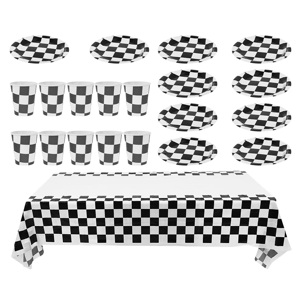

Racing Party Tableware Checkered Flag Supplies Plates Cups Paper Black White Disposable Design Theme Party Kitchen Bar