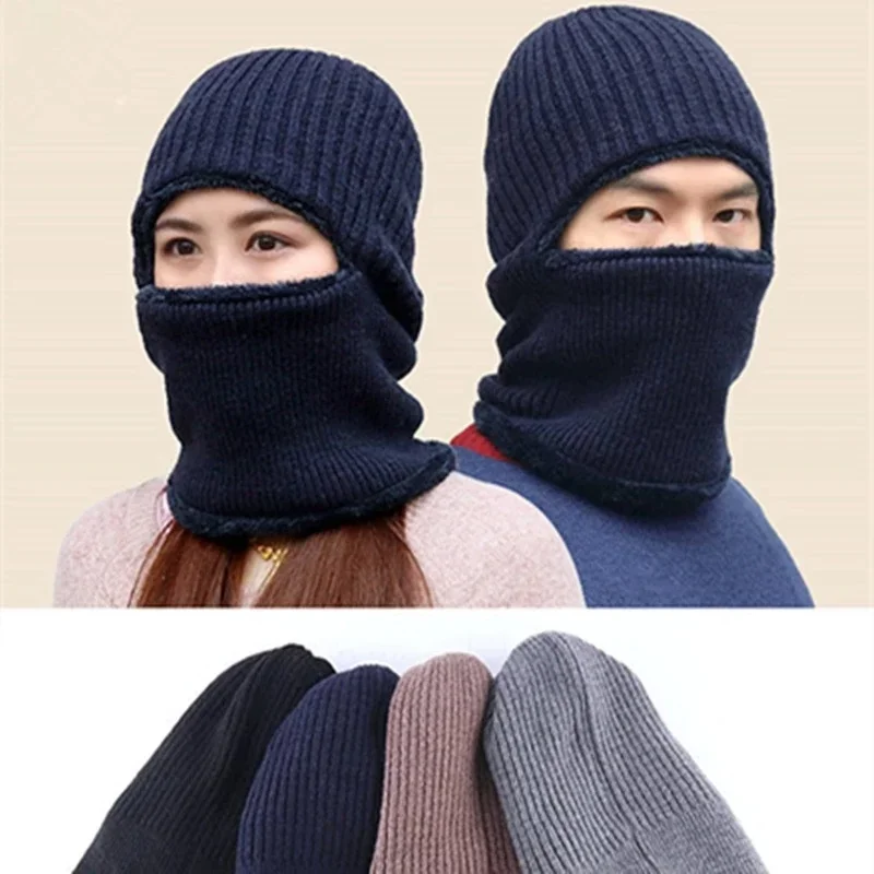 Coral Fleece Winter Hat Men\'s Hat Scarf Warm Breathable Wool Knitted Hat for Women Double Layers Protection Cap