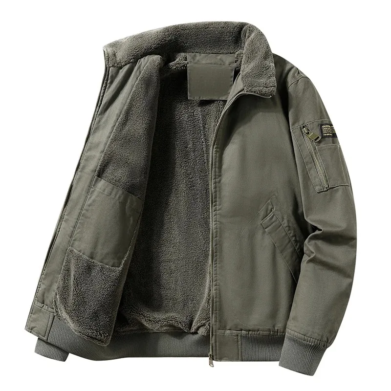 New Fashion Men Fleece Warm Bomber Jackets Winter Parkas Quality Male Cotton Multi-pockets Cargo Jackets Outdoor Tooling Coats