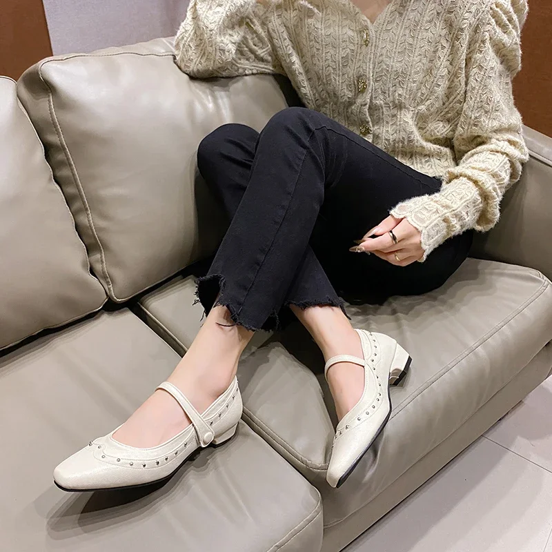 2024 Fashion Women's Shoes Buckle Strap Hot Sale Pointed Toe Office and Career High Quality Rivet Plus Size Solid Heels Women image 5