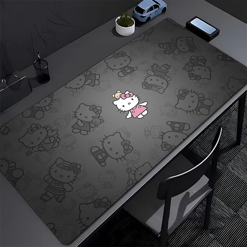 

Mouse Pad Laptop Cute Gaming Accessories Extended Keyboard Pad PC Gray Hello K-kitty Cat Pattern Mousepad Kawaii Desk Mouse Mat