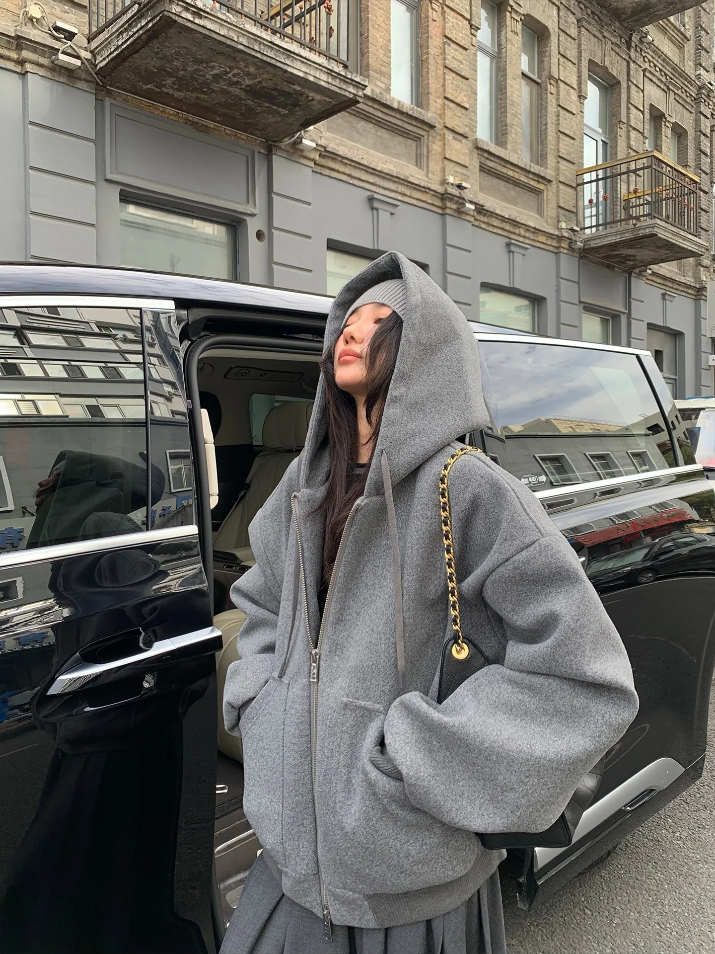 

Zzykk Tnted Player Thiened Woolen Hooded Cardigan Jaet Women's Autumn Warm Loose Silhouette Casual Sle Long Sve