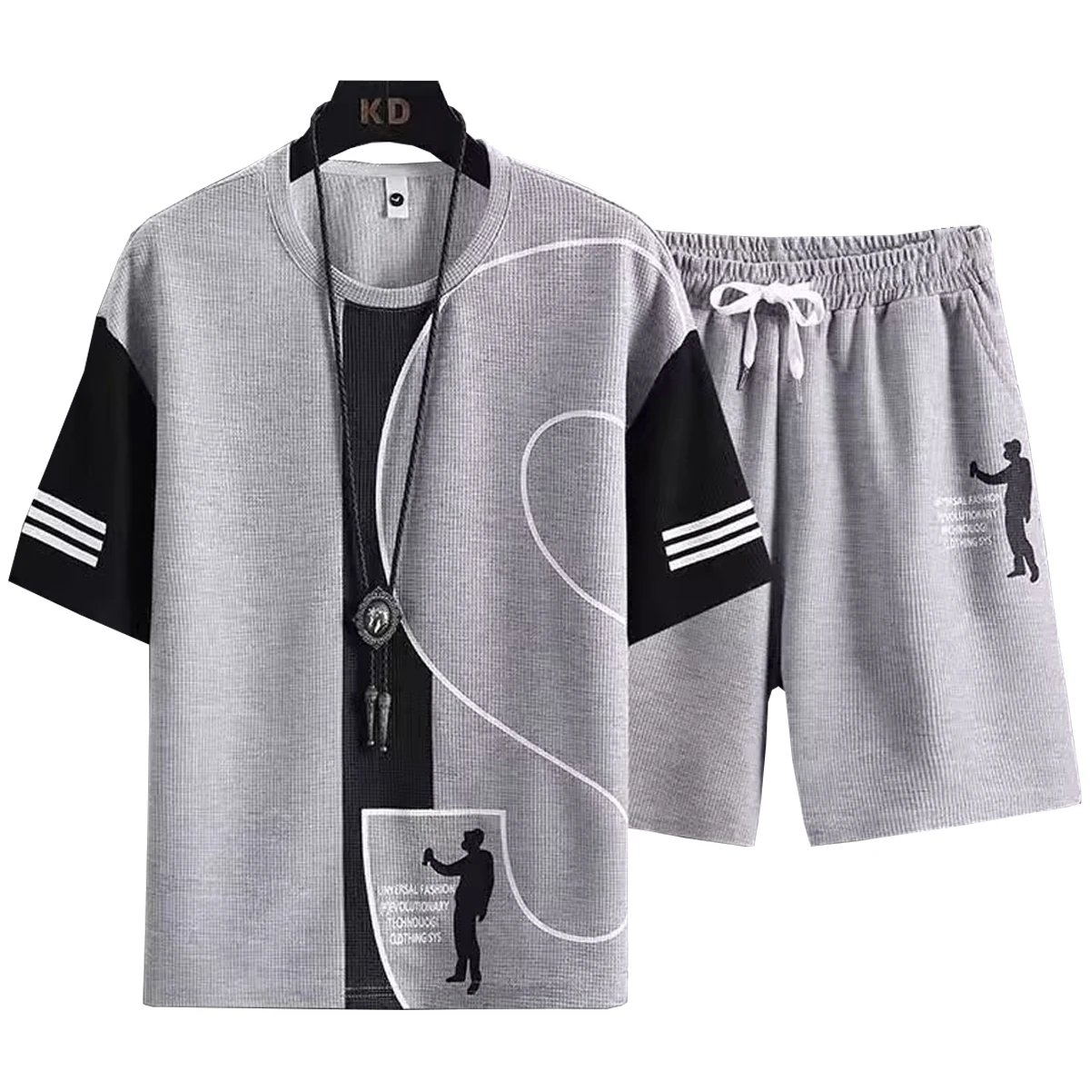 Men's Short Sleeved T-shirt Casual Shorts Set Round Neck Sports Five Quarter Pants Spring Summer Young Student Clothing