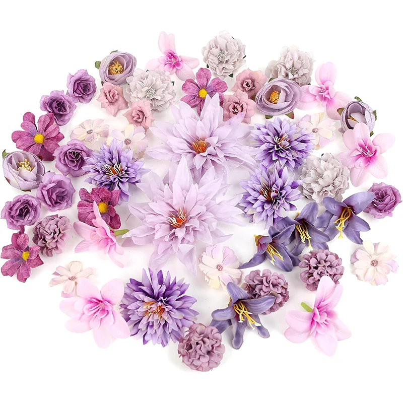 Purple Artificial Flowers Heads Silk Fake Flowers For Home Decor Party Wedding Decoration DIY Valentine's Day Gifts Accessories