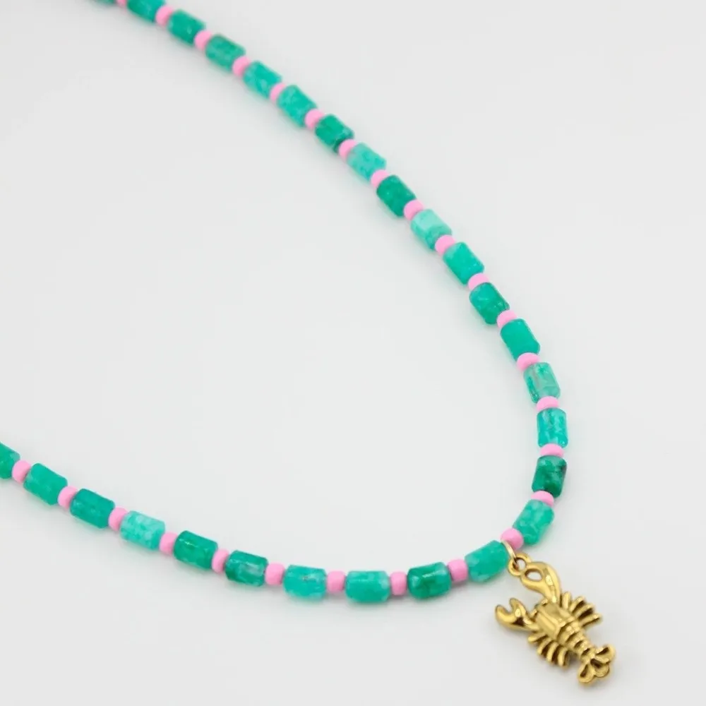 Bohemian Fishbone Pendant Bead Necklace White Shell Heart Pink Resin Beads Necklaces Dopamine Color DIY Choker Necklaces Gifts