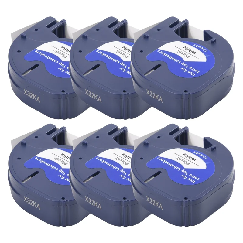 6 Buah Pembuat Label Pita Label Isi Ulang Letratag untuk Dymo 91331White 4M X 12Mm Printer Label untuk Pembuat Label Dymo