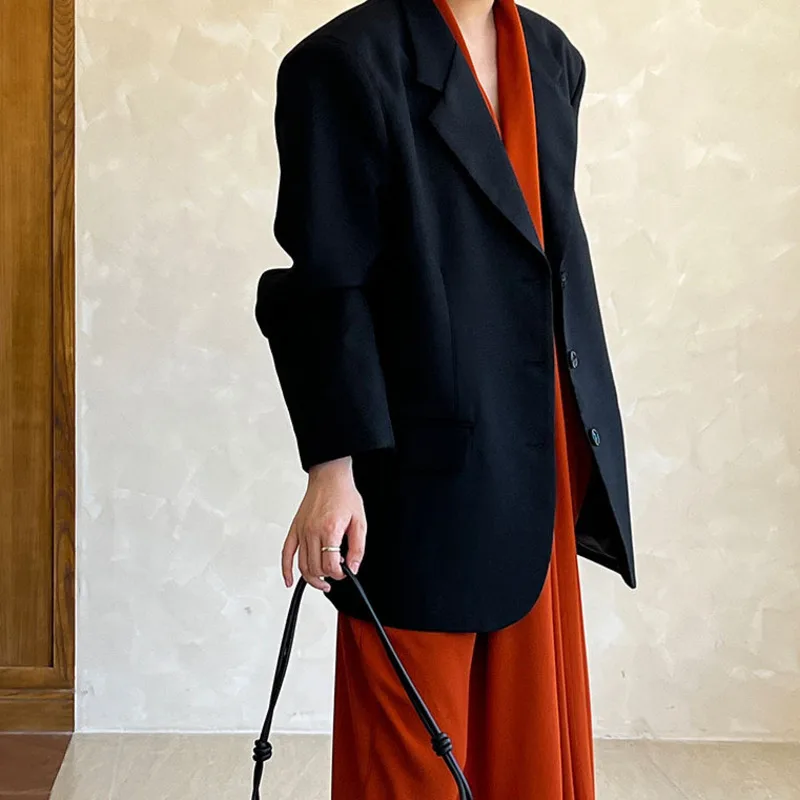 EAEOVNI Vintage-Stil Damen-Blazer-Mantel, einfarbig, 2025, Herbst, neuer Mantel, gekerbter Kragen, Knopfjacke, Bürodame-Kleidung