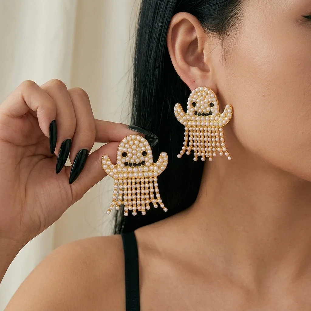 Multiple Styles Halloween Pearl Ghost Dangle Earrings BOO Letter Witch Hat Bow Ghost Drop Earrings Women Spooky Party Jewelry