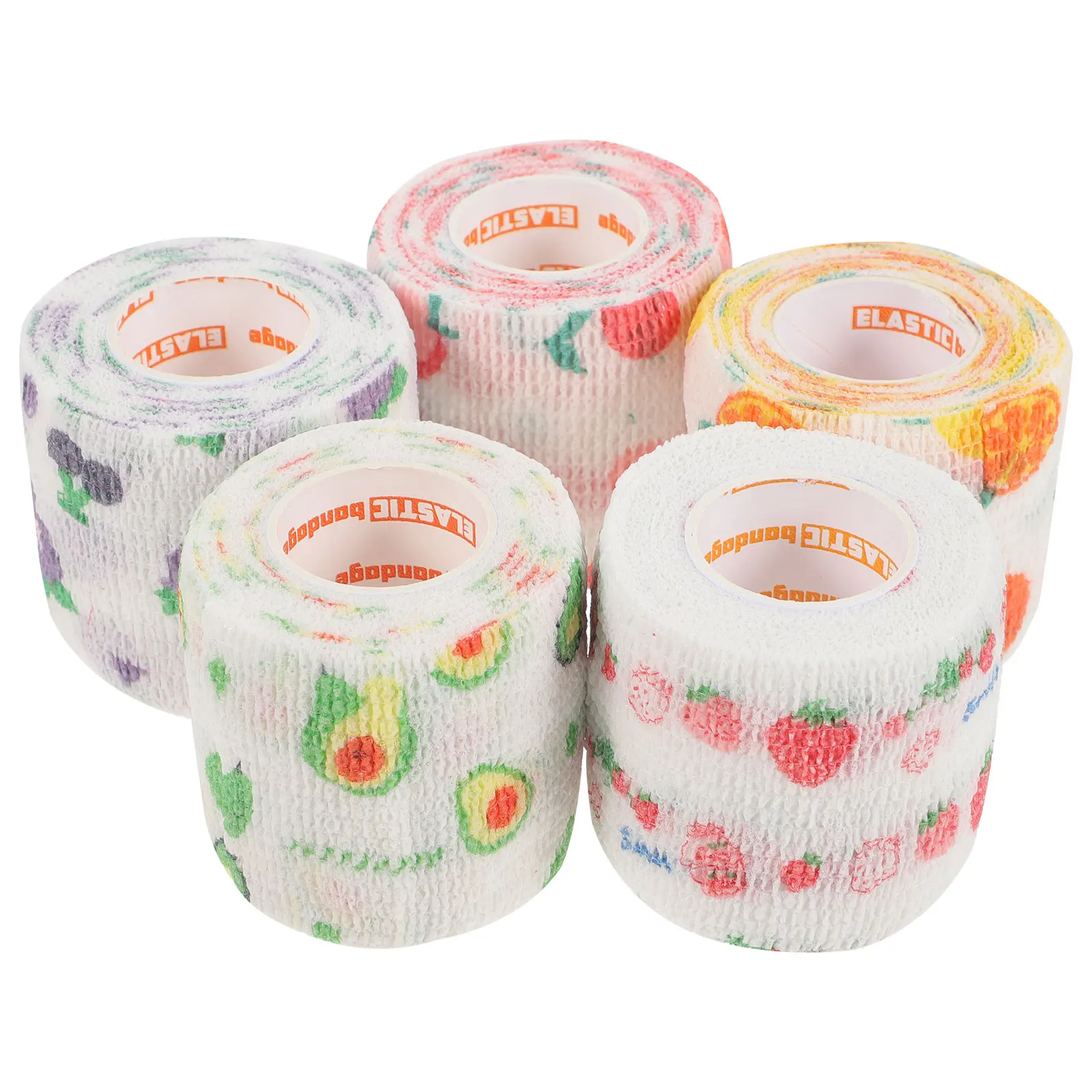 

5 Rolls Portable Fruit Self-adhesive Bandage Sports Tape Athletic Non-woven Fabric