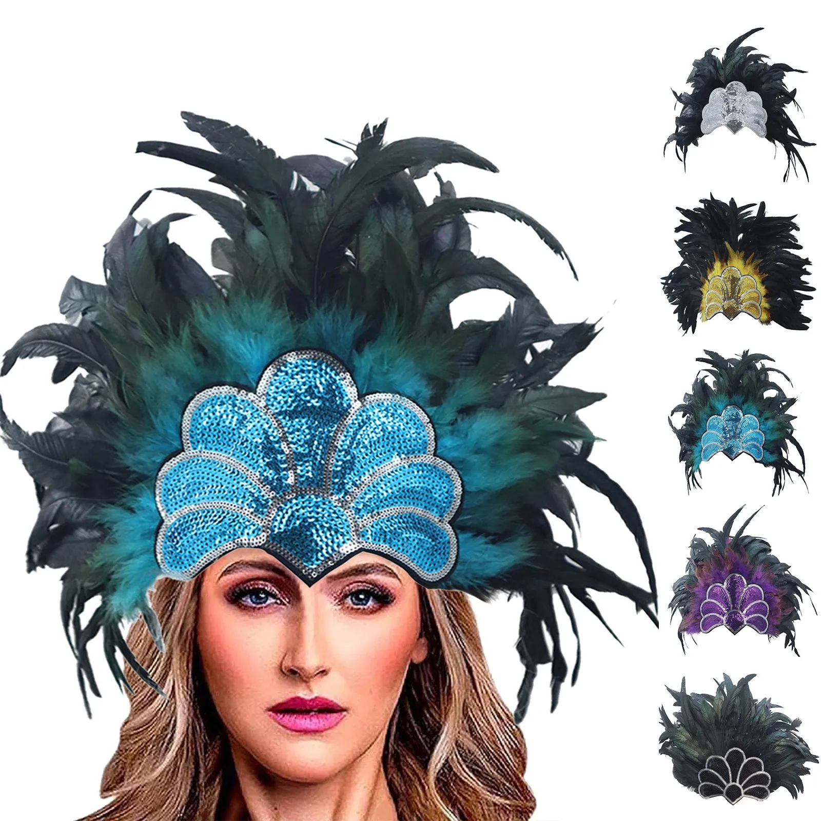 Women Carnival Feather Headpieces Feather Headdress Party Dance Rave Flapper Headwear Colorful Retro Headbands Hair Accessories