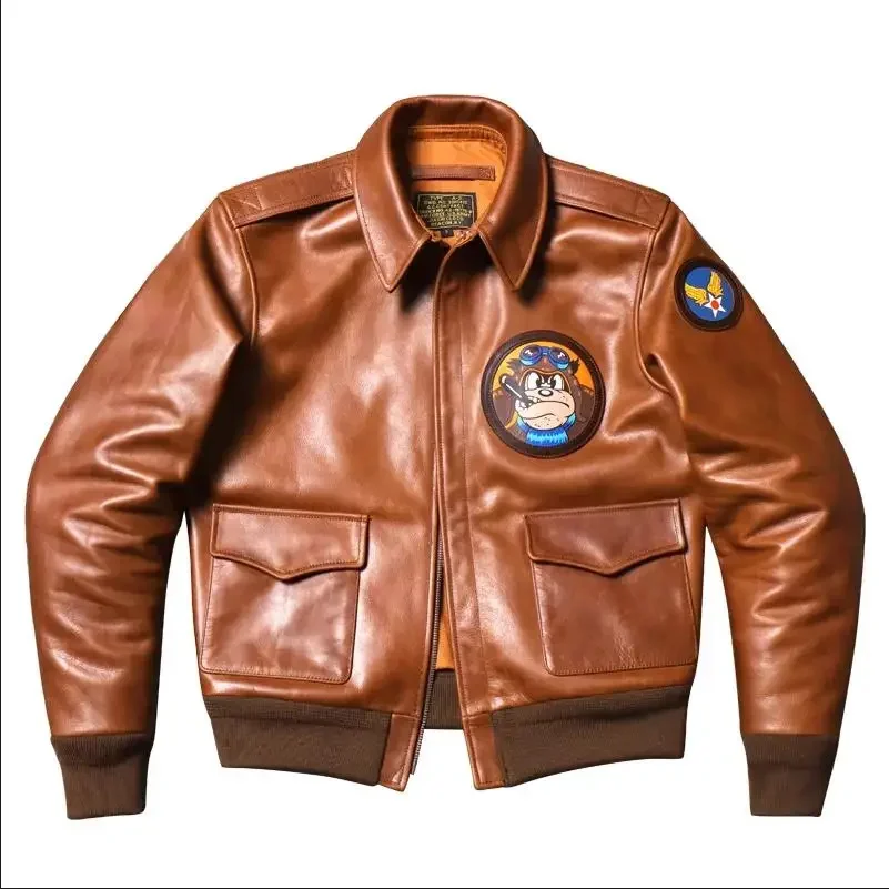 New Classical A-2 Oil Wax Cowhide Men's Genuine Leather Jacket Luxury Brown Excape Bomber Rider Motorcycle Real Coats