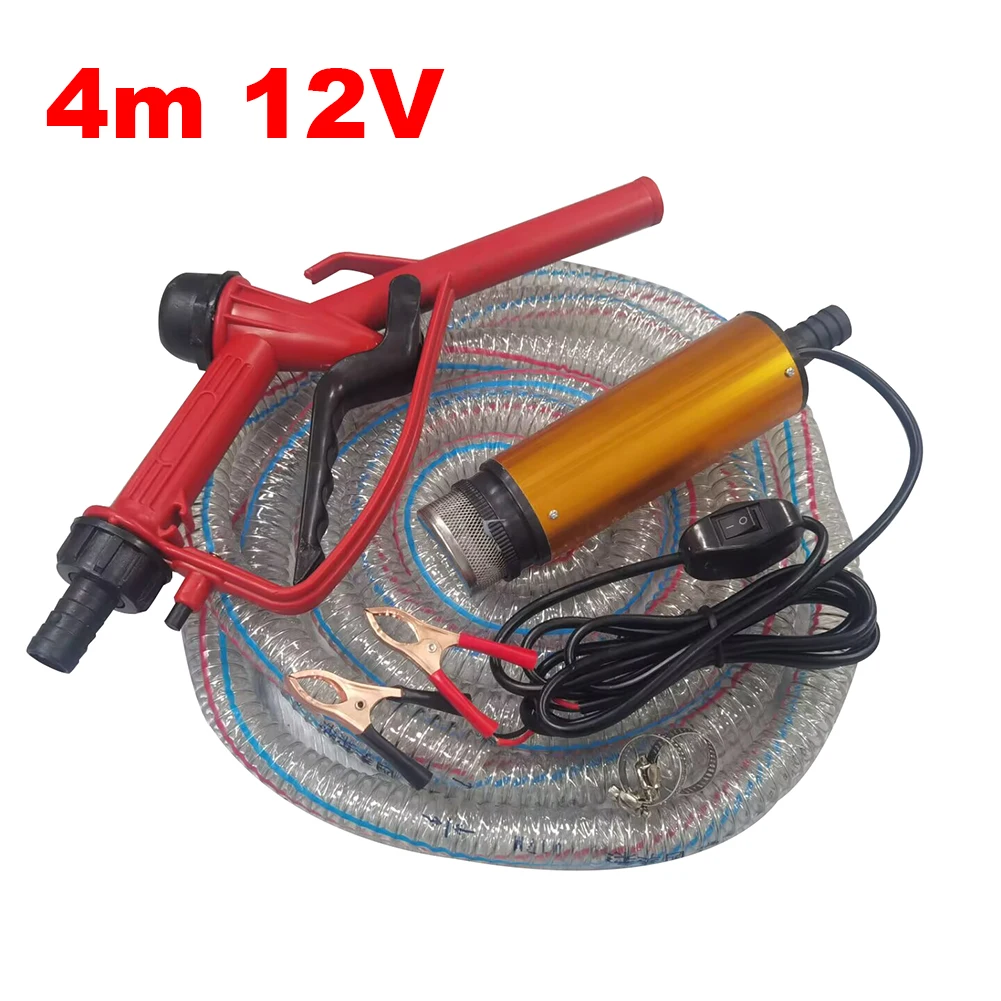 12V 24V (4 Meter Hose) 51mm Water Pump Refueling Gun Set Electric Submersible Pump Stainless Steel Diesel Oil Fuel Pump