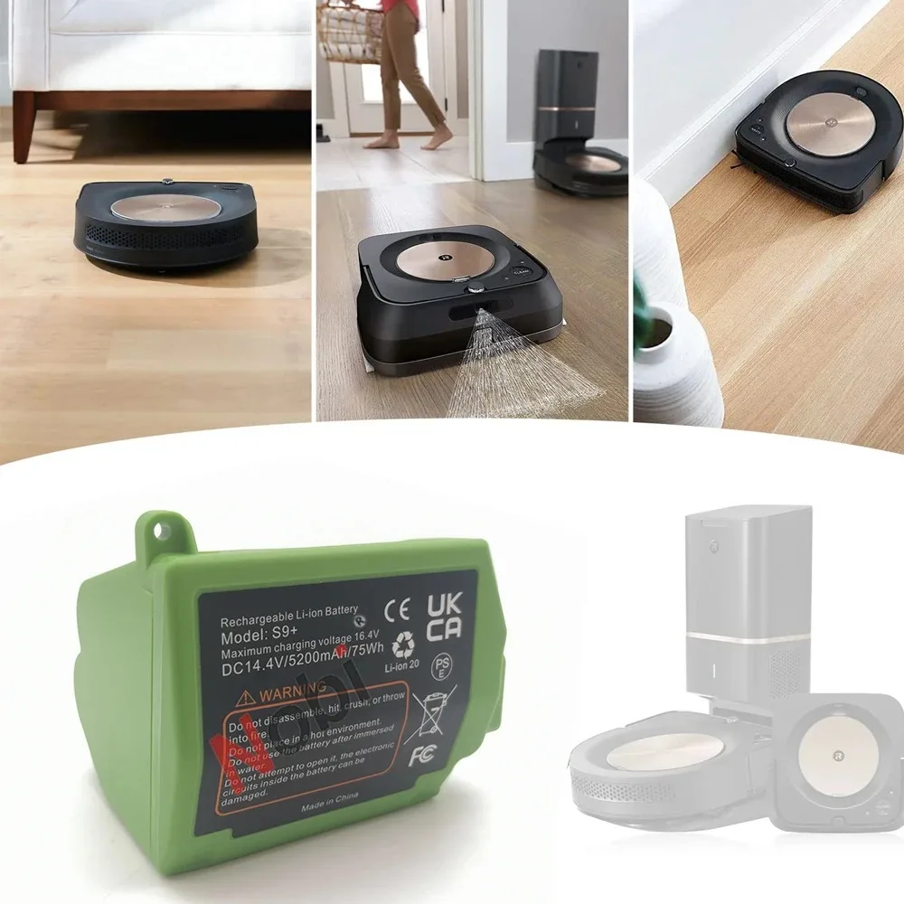 Imagem -04 - Nobi Substituição Ion Bateria de Lítio Peças Irobot Roomba s9 Mais 9550 s9 9150 Varrição Robot Vacuum Series 14.4v 75wh 5200mah