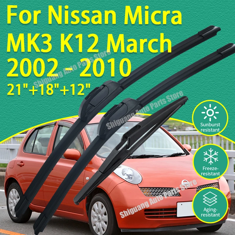 

Front Rear Silicone Coating Wipers for Nissan Micra MK3 K12 March 2002 - 2010 Car Wiper Windshield Windscreen Blades Accessories
